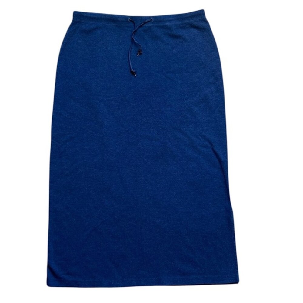 VTG NY & CO Maxi Skirt Blue Size L Drawstring Side Slit Y2K Grunge Dark Academia